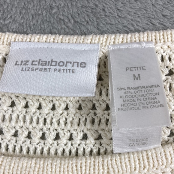 Liz Claiborne Short Sleeve Crotched Cream Colored Top Size M Petite - Picture 5 of 8
